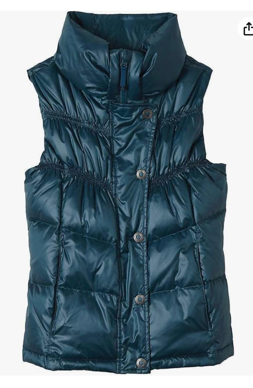 prAna Women's Milly Down Vest MEDIUM Deep Balsam Green Snap Front Puffer